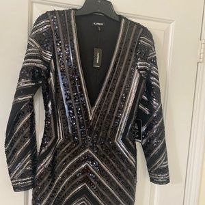 Black and Silver beaded cocktail dress
